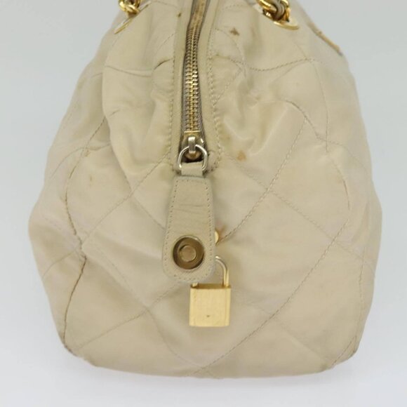 PRADA Chain Hand Bag Nylon Beige Gold Auth mr979 - Picture 5 of 16